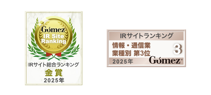 IRサイト総合ランキング 金賞、情報・通信業 業種別 第3位