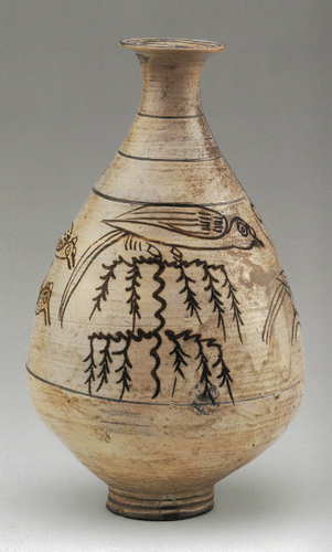 粉青鉄絵柳鳥文鉢