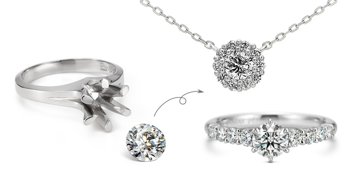 （1）店頭に並んでいるデザインから選ぶ。例：婚約指輪を普段使いしやすいネックレスや指輪に