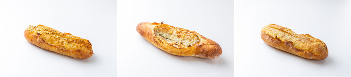 左：ガーリックフランス　350円　中央：しらすフランス　350円　右：ゆずこしょうフランス　350円