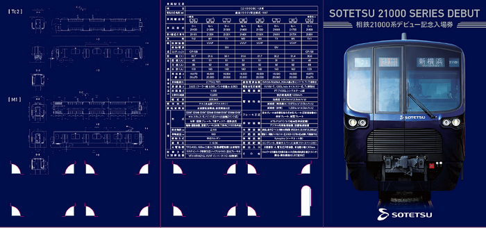 「相鉄21000系デビュー記念入場券セット」展開時 表面（イメージ）