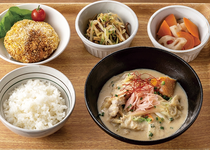 岩下の新生姜と豚しゃぶの豆乳味噌鍋風スープ定食