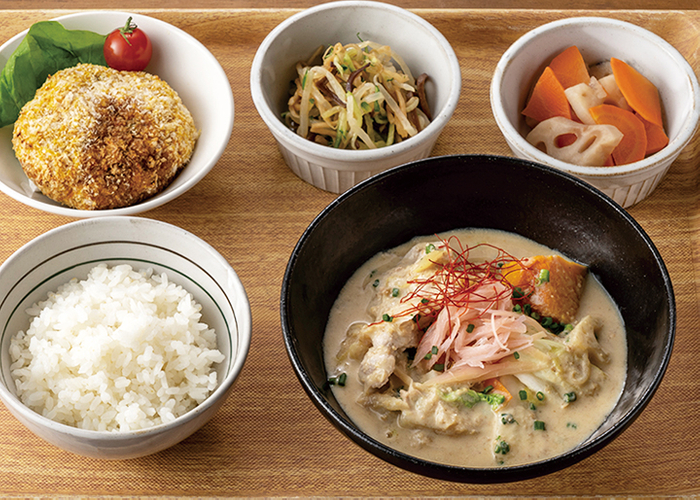 岩下の新生姜と豚しゃぶの豆乳味噌鍋風スープ定食
