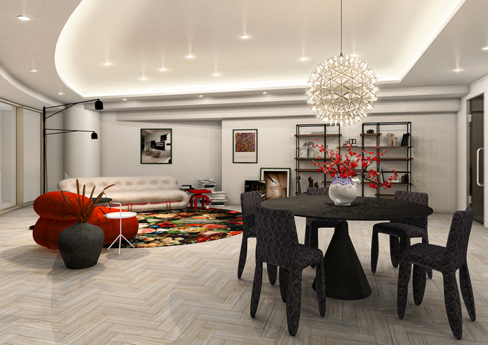 【コーディネート事例】丸みのあるデザイン家具で個性的なパワフルリビング