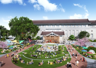 本館前庭リニューアルのイメージ図　(2)「博物館でお花見を」の様子