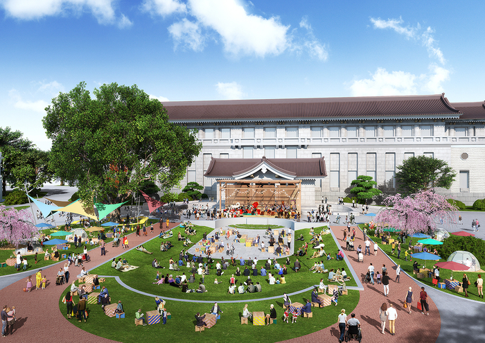 本館前庭リニューアルのイメージ図　(2)「博物館でお花見を」の様子