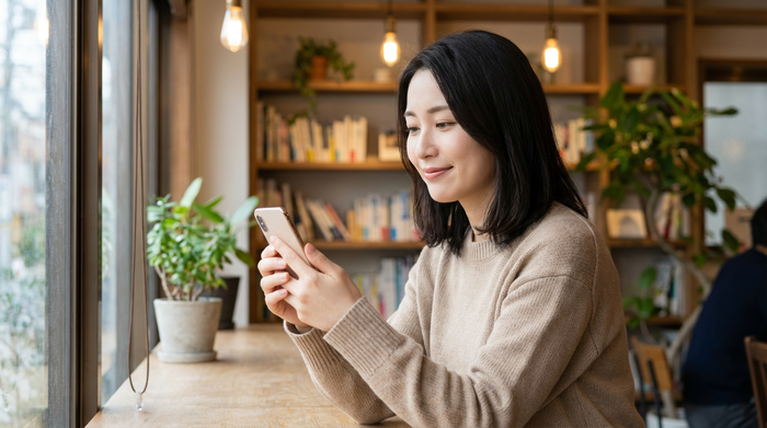 悩んでいる人がスマホで記事を見て安心している様子(2)