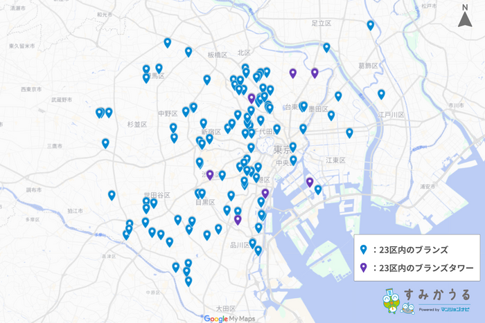 図3：23区内のブランズ・ブランズタワーマンション所在地（2026年1月 マンションナビ調べ）