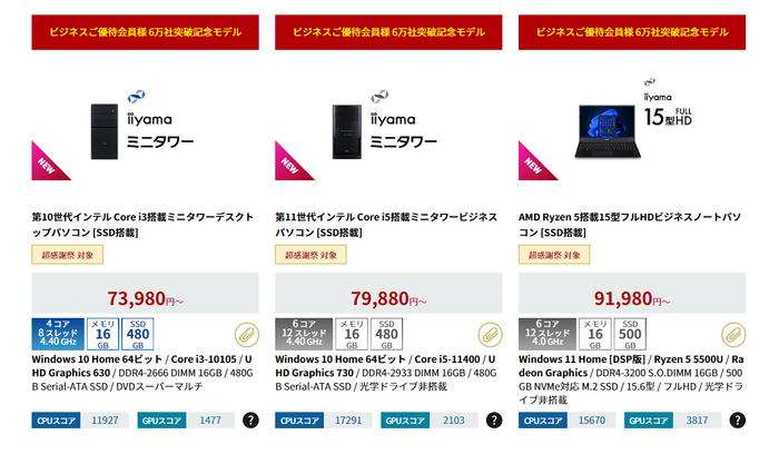 ビジネスご優待会員様限定モデル ラインナップ(イメージ)
