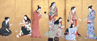 婦女遊楽図屏風(松浦屏風 左隻)