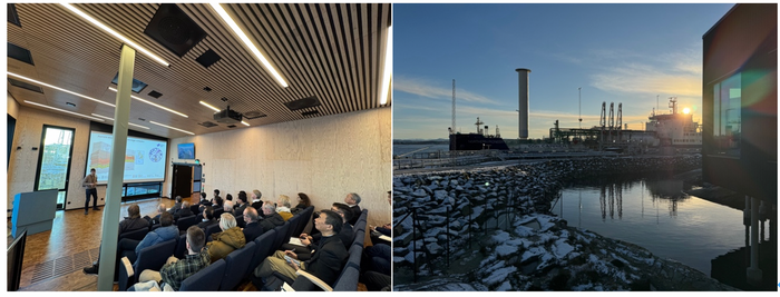 左（貴重なプレゼンでは、日本の参加者から質問が多く寄せられました） 右（KLine.UKが運航するCO2回収船、Northern Pioneer）