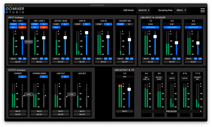 PC 用アプリ『GO:MIXER Editor』の画面イメージ