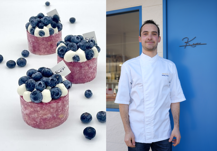 「Patisserie Ker」の「シャルロット　ミルティーユ」とシェフ トラバー アントニー氏