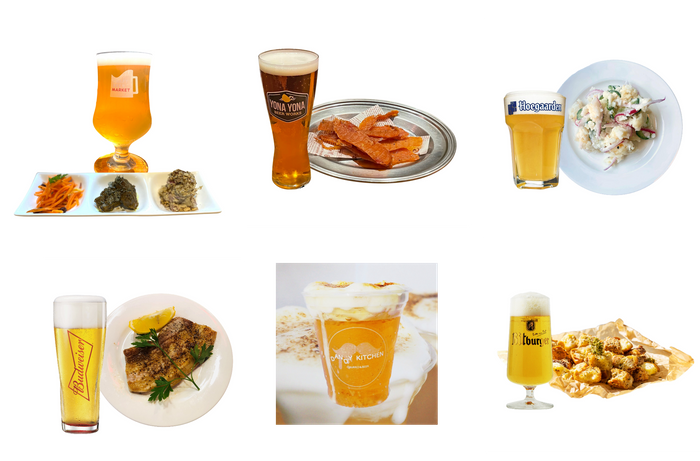 飲み歩きチケットメニューイメージ(左上から、クラフトビアマーケット、YONA YONA BEER WORKS、ポヨ/左下から、ミュンヘン、キッチンカー(Dandy Kitchen)、オクトーバーフェスト)