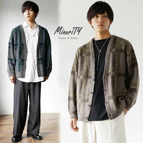 モヘアタッチジャガードチェックカーディガン