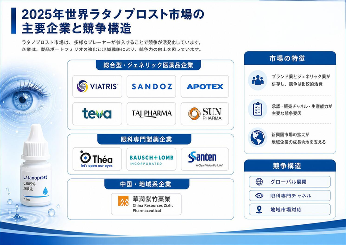図．  世界のラタノプロスト市場：競争環境と主要メーカー