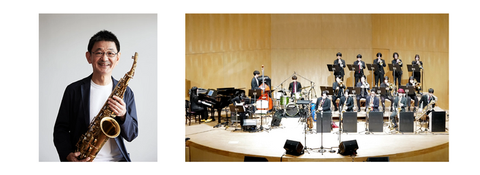 左から池田篤、NEWTIDE & GEMSTONES JAZZ ORCHESTRA(ビッグバンド)