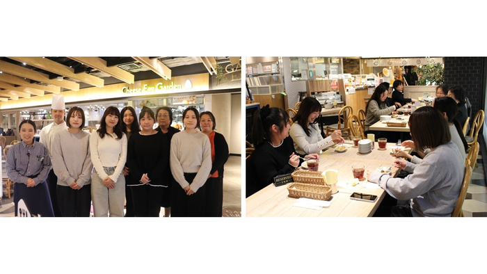 (左)商品企画メンバー集合写真　(右)試食会の様子