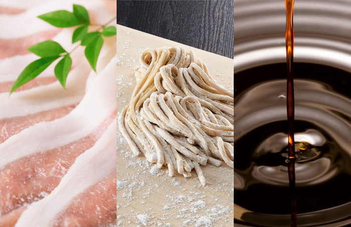 ゴールデンポークの旨みと金笛醤油の香りが広がる肉汁うどん 三社共同開発だからこそ実現した味わい