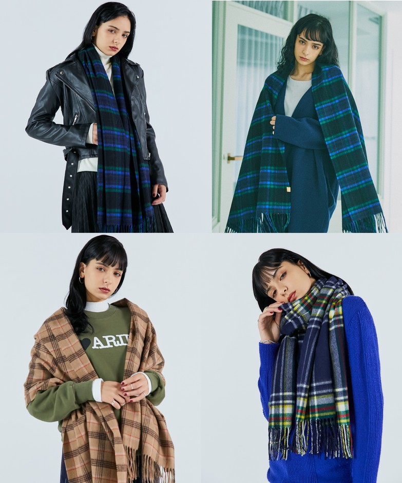 【ネックアイテム】ミエル(miel)カシミヤ100%チェック ストール【公式ムーンバット】 レディース メンズ ウォッシャブル 洗える カシミヤ