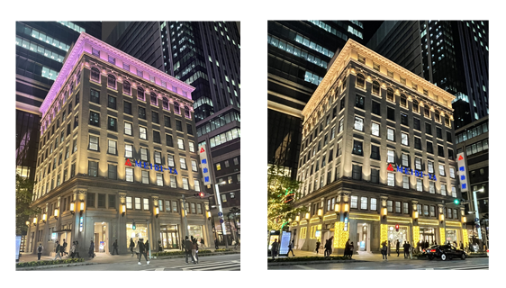 昨年の様子(左：ボージョレ・ヌーヴォーライトアップ、右：ウィンターイルミネーション)