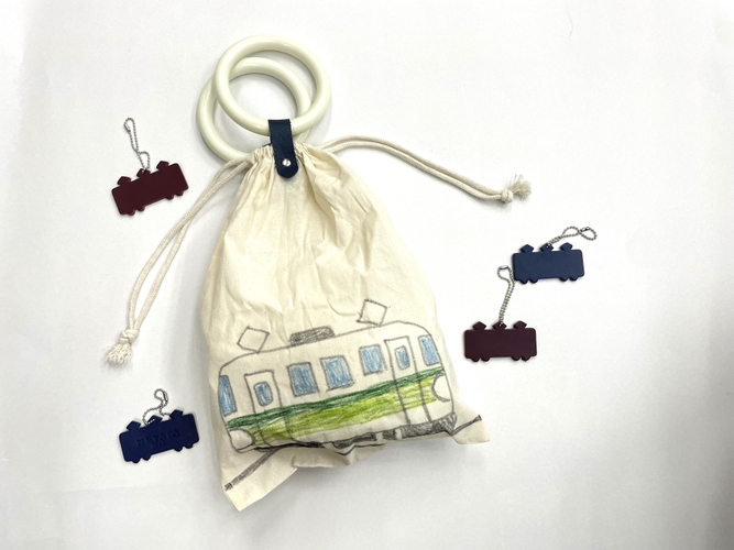 巾着エコバッグ・レザートレインチャーム 見本