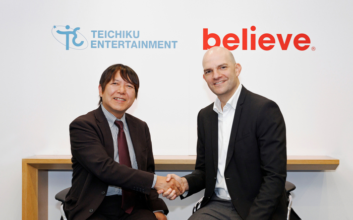 株式会社テイチクエンタテインメント代表取締役社長 栗田秀樹 （左）とBelieve APAC社長 シルヴァン・ドランジェ（右）