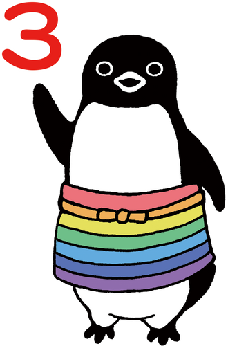 虹のエプロンのペンギン