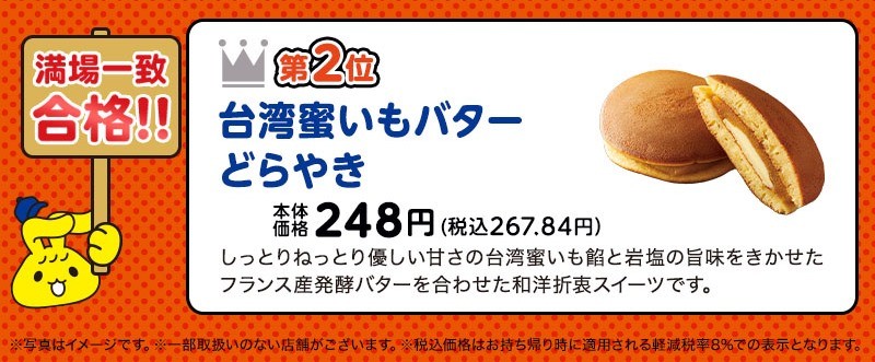 満場一致合格「台湾蜜いもバターどらやき」(画像はイメージです。)