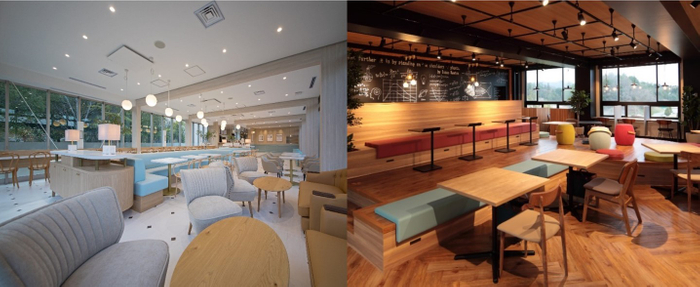 地域密着型カフェ「杜cafe+ku」(左)、アクティブラーニング推進施設「TERACO LAB.」(右)