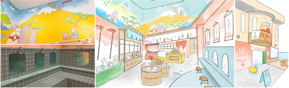“レトロな大浴場”がテーマの「熱海プリン」の世界観で溢れる店内外 ※イメージ含む