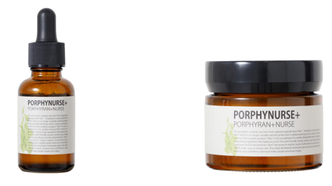 【PORPHYNURSE+美容液 30ml】参考小売価格 4,300円(税込)(左)、【PORPHYNURSE+オールインワンジェル 45g】参考小売価格 4,000円(税込)(右)2024年3月19日(火)よりAmazon.co.jpにて発売予定