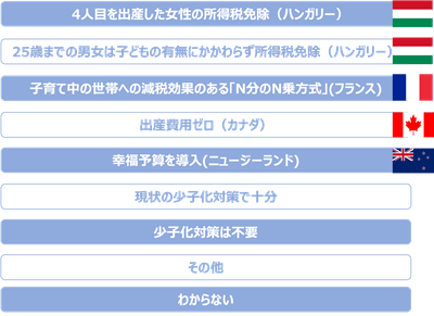 「異次元の少子化対策として最も有効と思われるのは？」