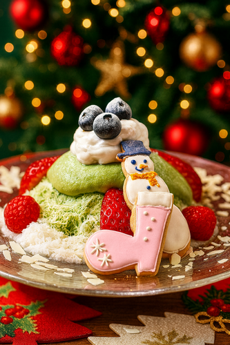 月替わりとなる粉雪のような食感のスノーシェイブ（ピスタチオとベリーのスノーシェイブ）