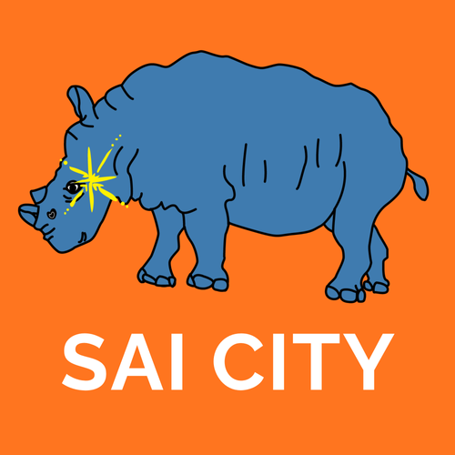 SAI CITY アプリのロゴ(1)　犀(サイ)をモチーフとし、&ldquo;静かな強さ&rdquo;と&ldquo;やさしさ&rdquo;をあわせ持つ存在として制作しました。目元の光の表現は「いいものを見つける」意味を込めています。