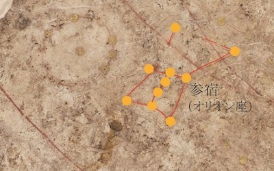 図1 キトラ天文図の参宿とオリオン座