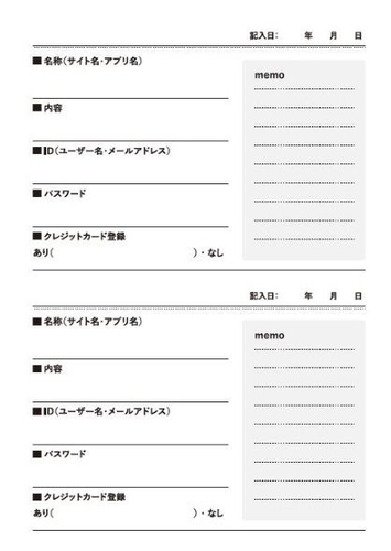 付録「パスワード整理ノート」中ページ