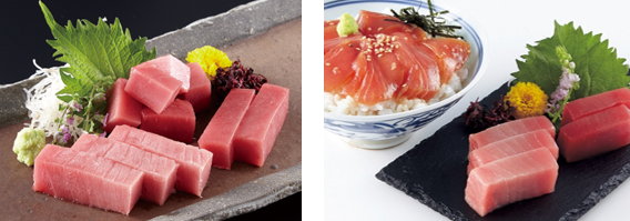 黒門市場 新魚栄 近大マグロセット(左)、新魚栄 近大マグロ&漬け丼セット(右)