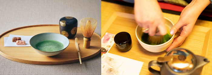 茶道具(茶碗・茶筅(ちゃせん)・茶杓(ちゃしゃく)・棗(なつめ))を使った抹茶体験