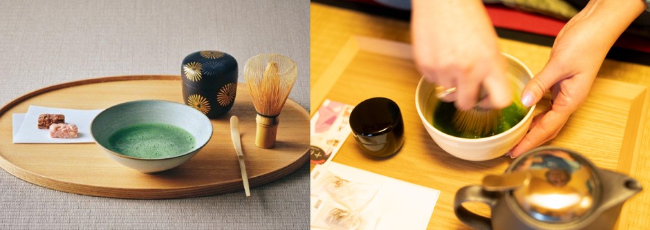 茶道具(茶碗・茶筅(ちゃせん)・茶杓(ちゃしゃく)・棗(なつめ))を使った抹茶体験
