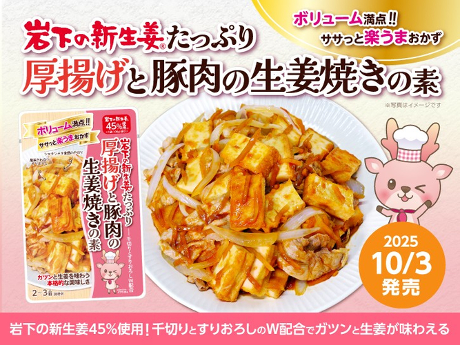新商品「岩下の新生姜たっぷり 厚揚げと豚肉の生姜焼きの素」
