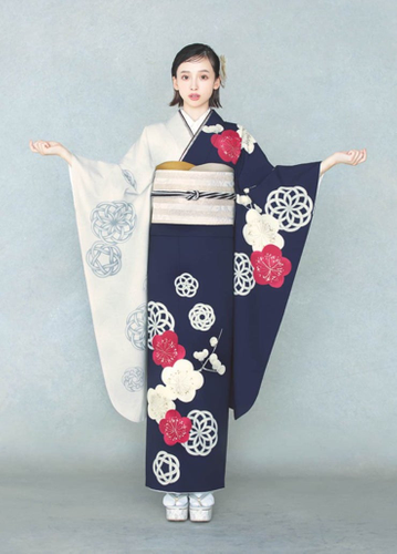 水引き梅紋 紺&times;縞 白金