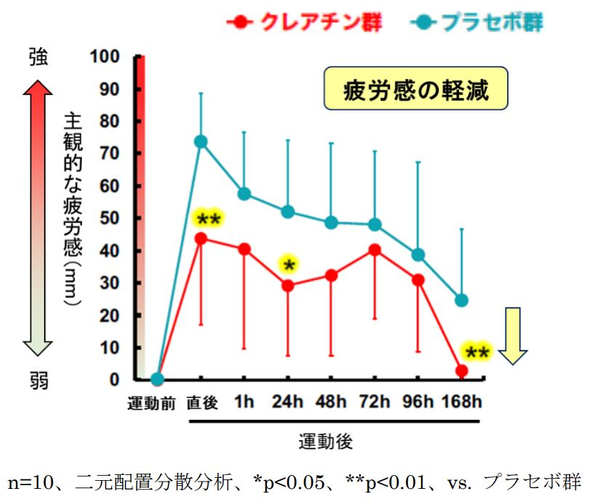 図1　運動後の筋肉の疲労感に対するクレアチンの効果 （VAS※２での評価）