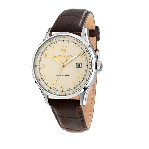 42MM 3H IVORY DIAL BROWN ST
