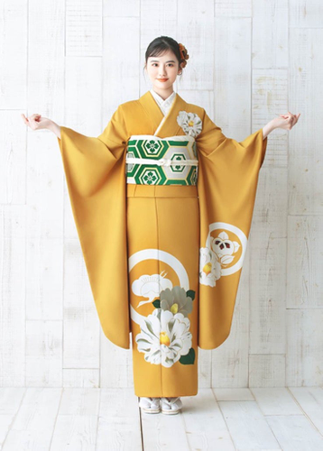 つばき家紋 カラシ&times;花菱亀甲 緑