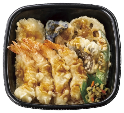 エビ4尾/イカ/カレイ/野菜3種　上・海鮮天丼　769円(税込830円)