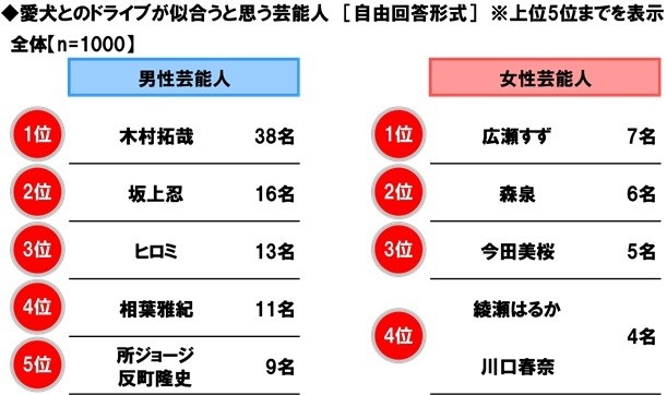 愛犬とのドライブが似合うと思う芸能人