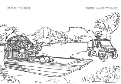 ぬりえ(救助用エアボート / 小型オフロード消防車)