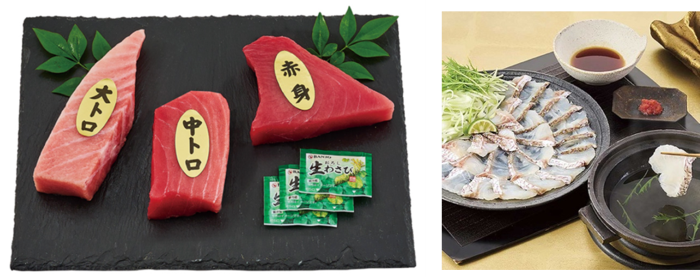 近大マグロセット（左）、近大鯛しゃぶセット（右）