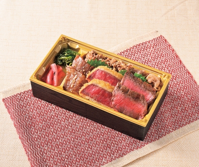 【米沢 琥珀堂】「米沢牛ステーキ&牛カツ&カルビ焼肉弁当」